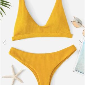 Golden Yellow Ribbed Two-Piece Bikini